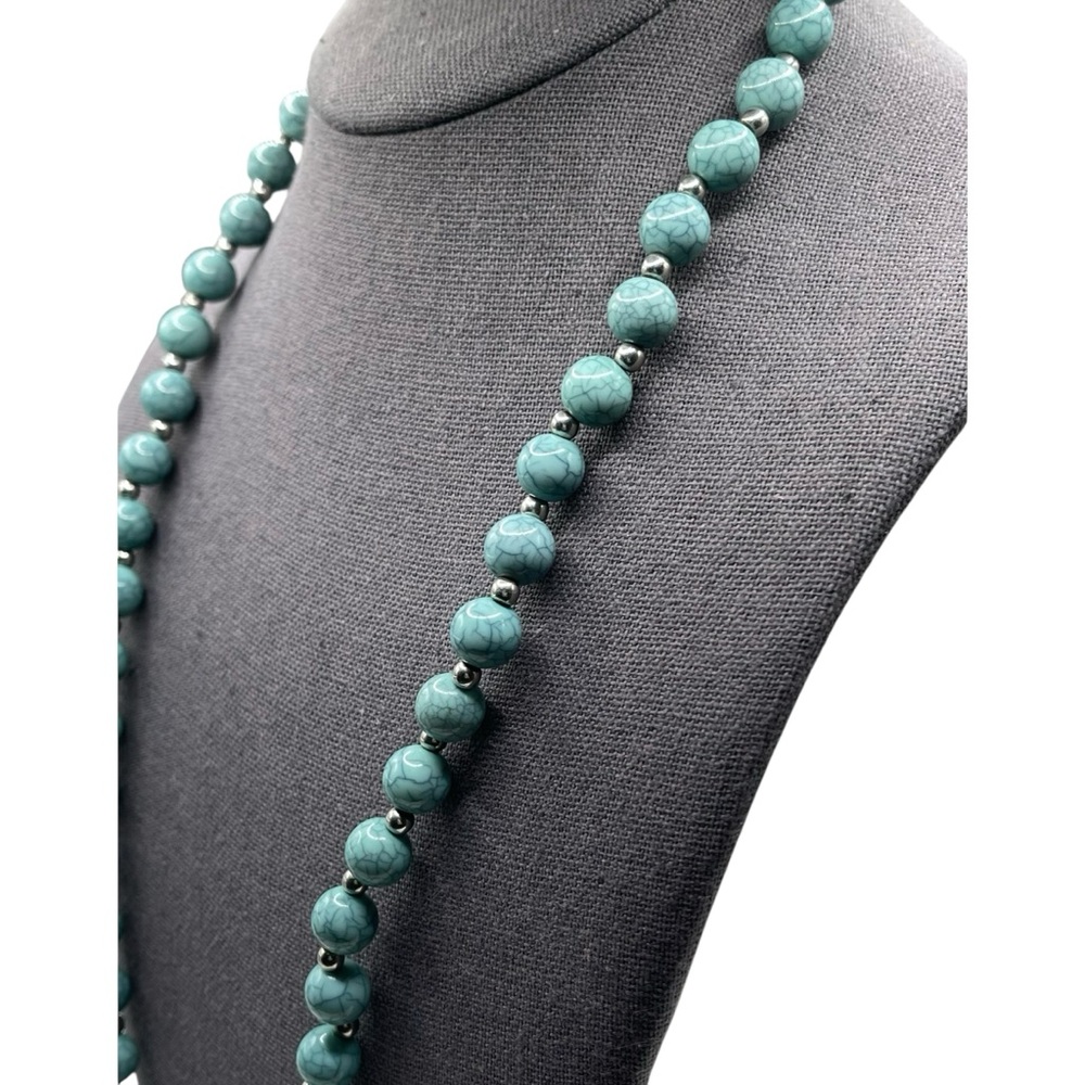 ❤️ Vintage Marbled Turquoise Long Beaded Necklace - Picture 5 of 7